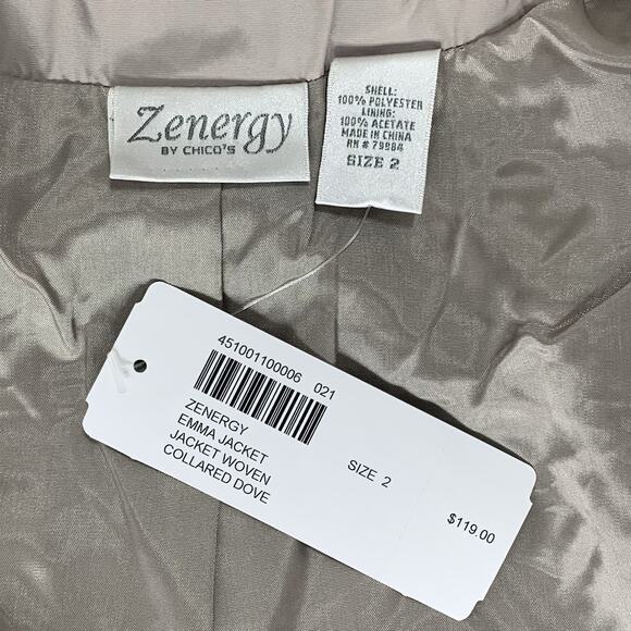 ZENERGY by CHICO'S Emma Jacket Sz 2 US L/12 Dove Grey Windbreaker Coat NWT - Picture 4 of 6